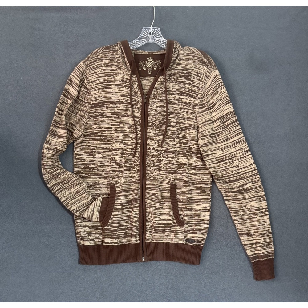 Vintage Y2K GUESS Mens Space Dye knit Zip Hoodie Brown Tan M Cotton X03R04000000